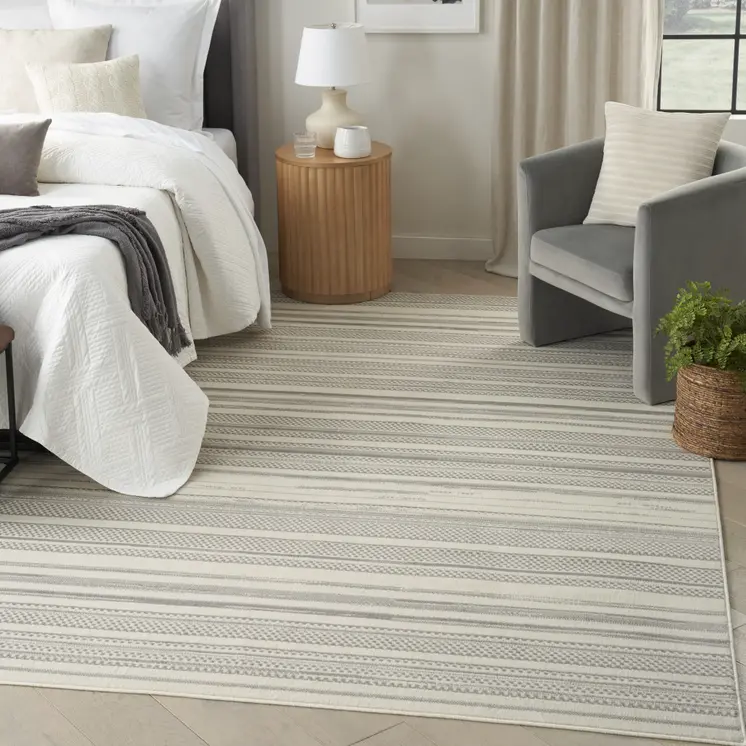 8' X 10' Gray and Ivory Striped Power Loom Area Rug