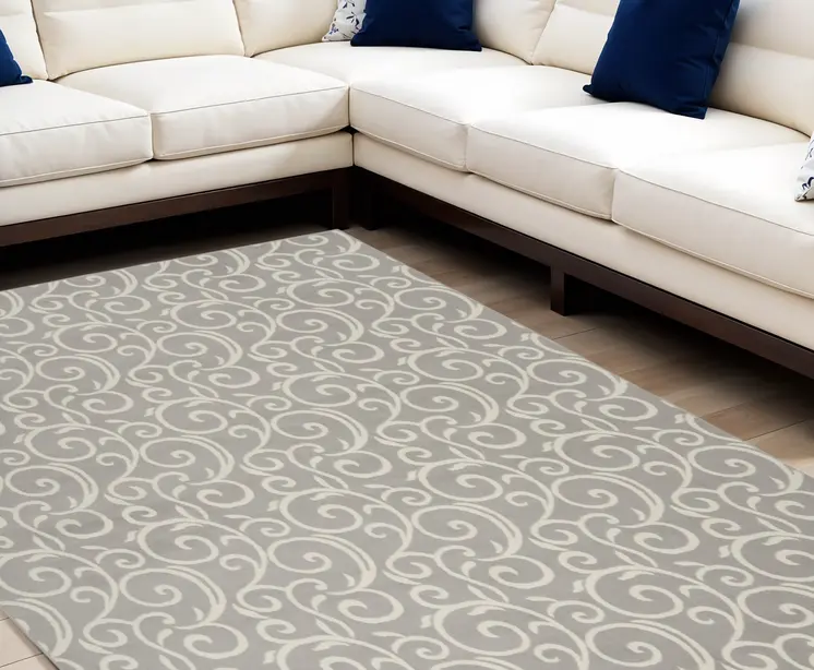 8' X 10' Gray and Ivory Floral Vines Power Loom Area Rug