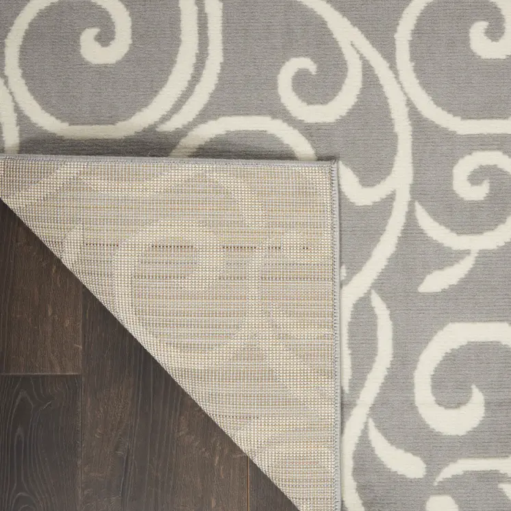 8' X 10' Gray and Ivory Floral Vines Power Loom Area Rug
