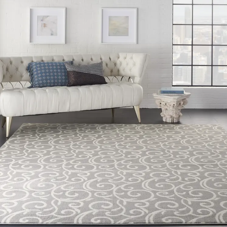 8' X 10' Gray and Ivory Floral Vines Power Loom Area Rug