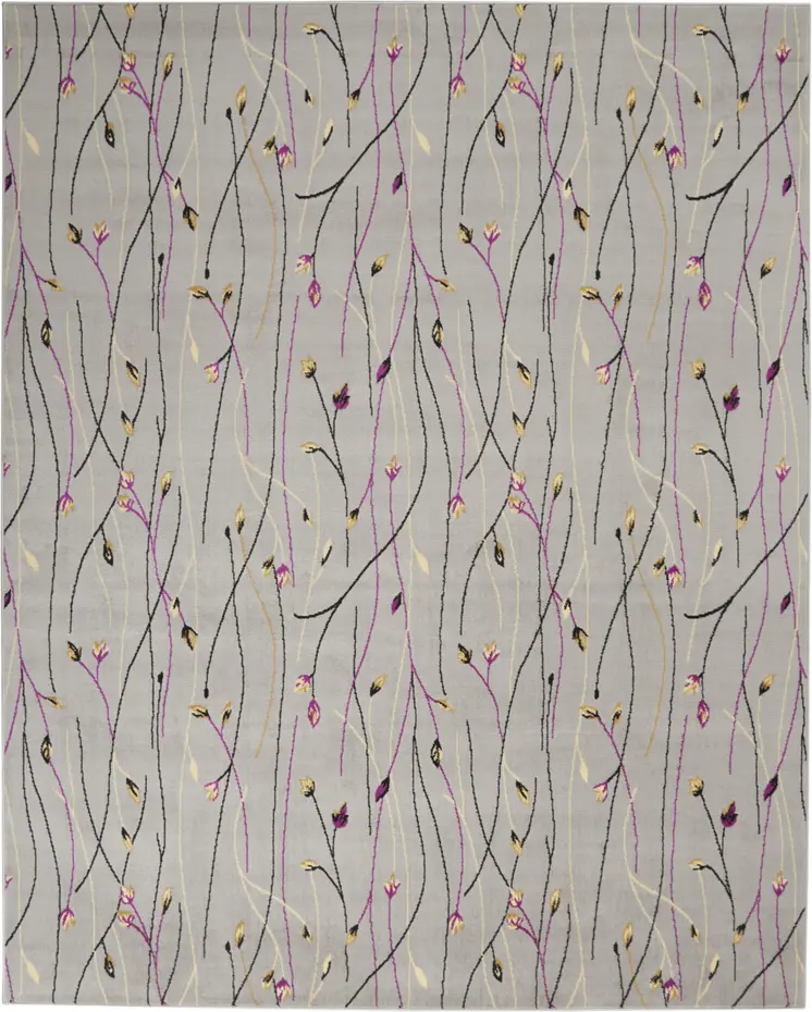 8' X 10' Gray and Pink Floral Power Loom Area Rug