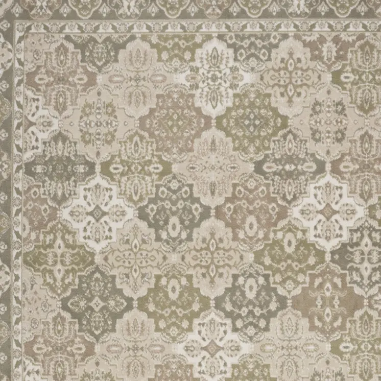 5' X 7' Green and Ivory Medallion Power Loom Distressed Area Rug