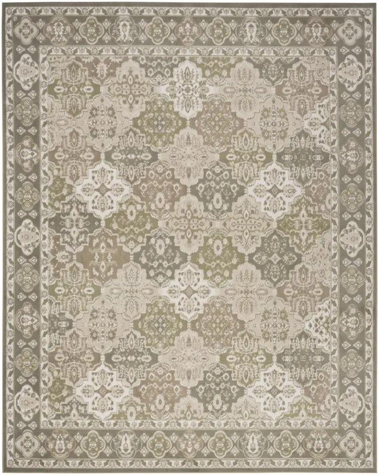 8' X 10' Green and Ivory Medallion Power Loom Distressed Area Rug