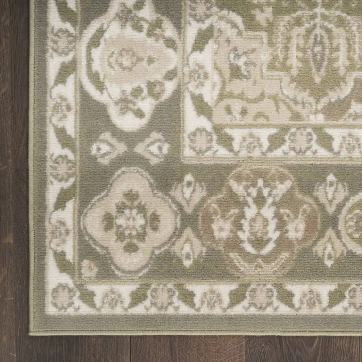 8' X 10' Green and Ivory Medallion Power Loom Distressed Area Rug