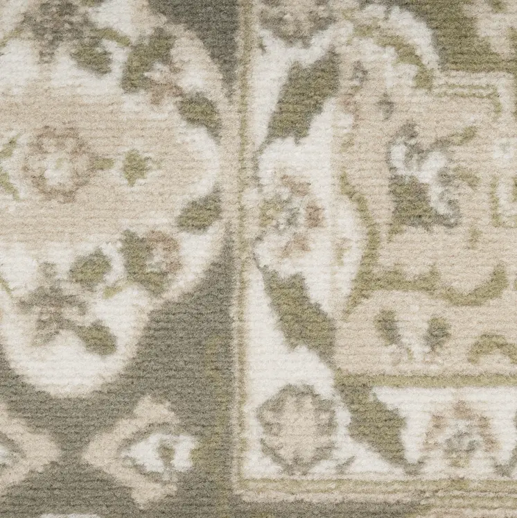 8' X 10' Green and Ivory Medallion Power Loom Distressed Area Rug
