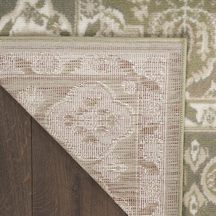 8' X 10' Green and Ivory Medallion Power Loom Distressed Area Rug