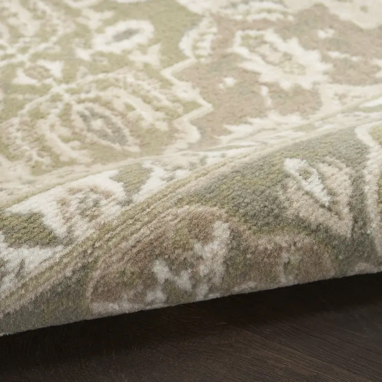 8' X 10' Green and Ivory Medallion Power Loom Distressed Area Rug