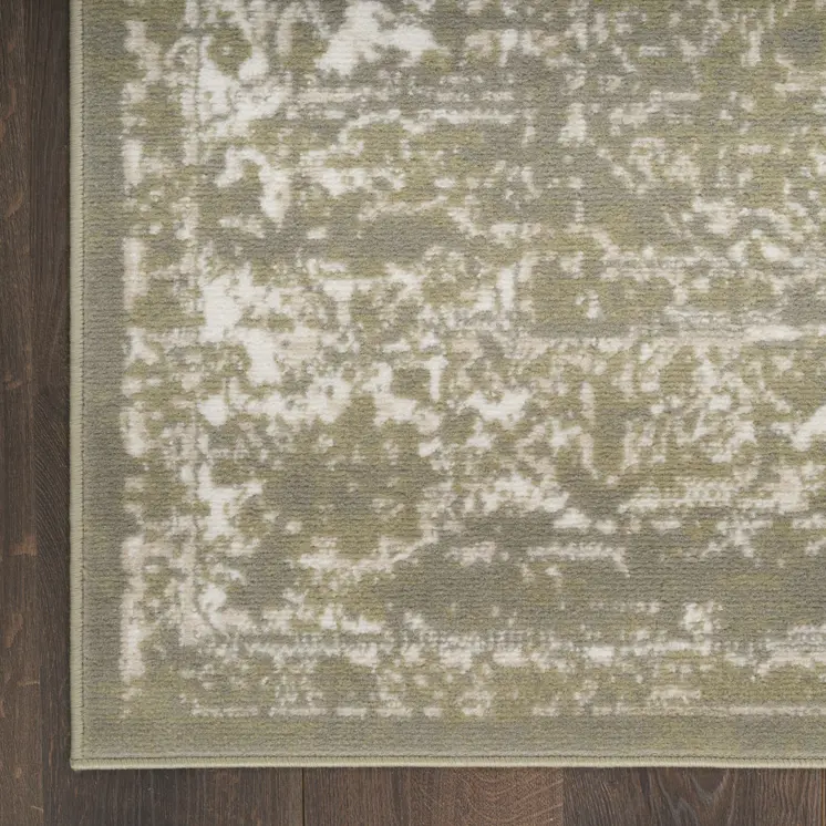 8' Green And Ivory Medallion Distressed Runner Rug