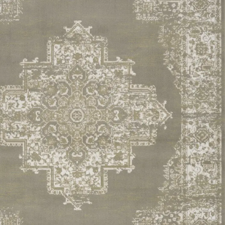 5' X 7' Green and Ivory Medallion Power Loom Distressed Area Rug