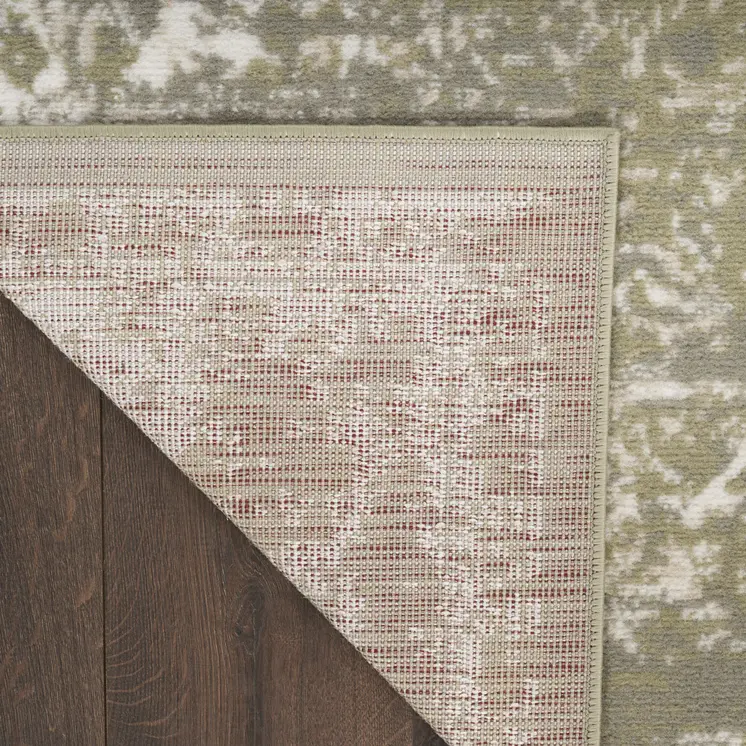 8' X 10' Green and Ivory Medallion Power Loom Distressed Area Rug