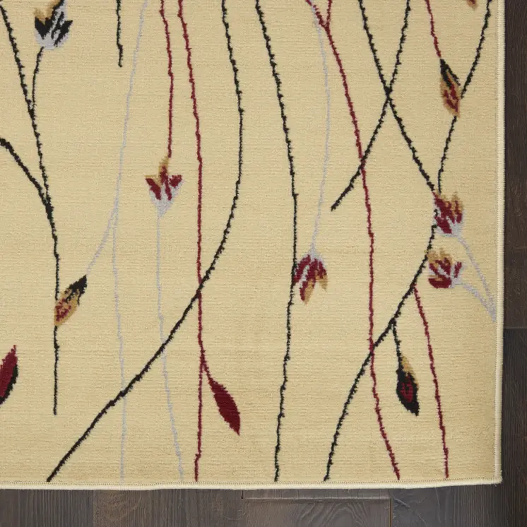 4' X 6' Red and Ivory Floral Power Loom Area Rug