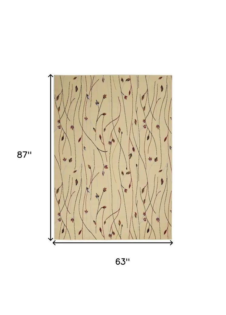 5' X 7' Red and Ivory Floral Power Loom Area Rug
