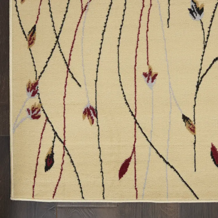 5' X 7' Red and Ivory Floral Power Loom Area Rug