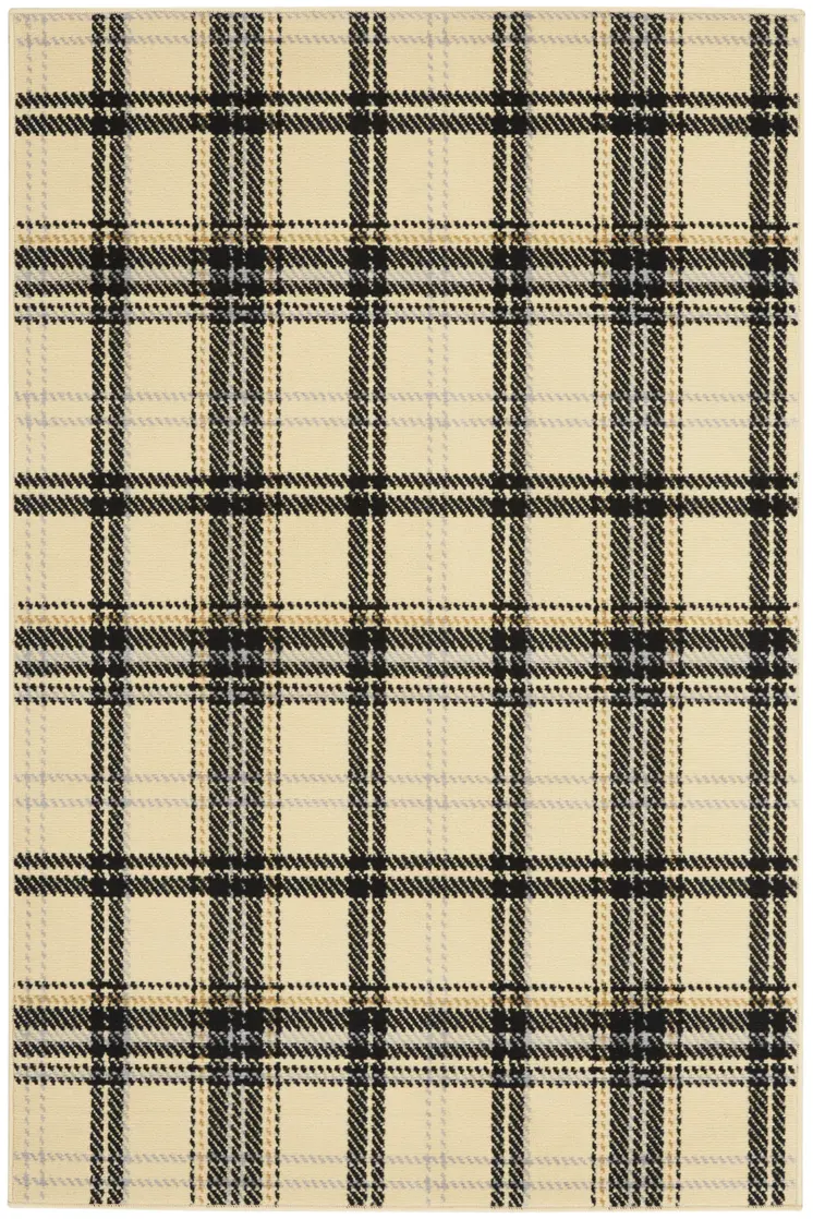 5' X 7' Beige and Black Plaid Power Loom Area Rug