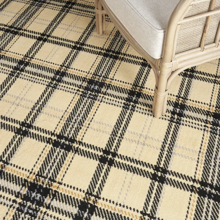 5' X 7' Beige and Black Plaid Power Loom Area Rug