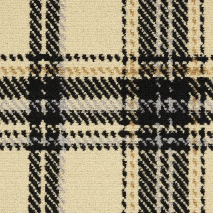 8' Beige And Black Plaid Runner Rug