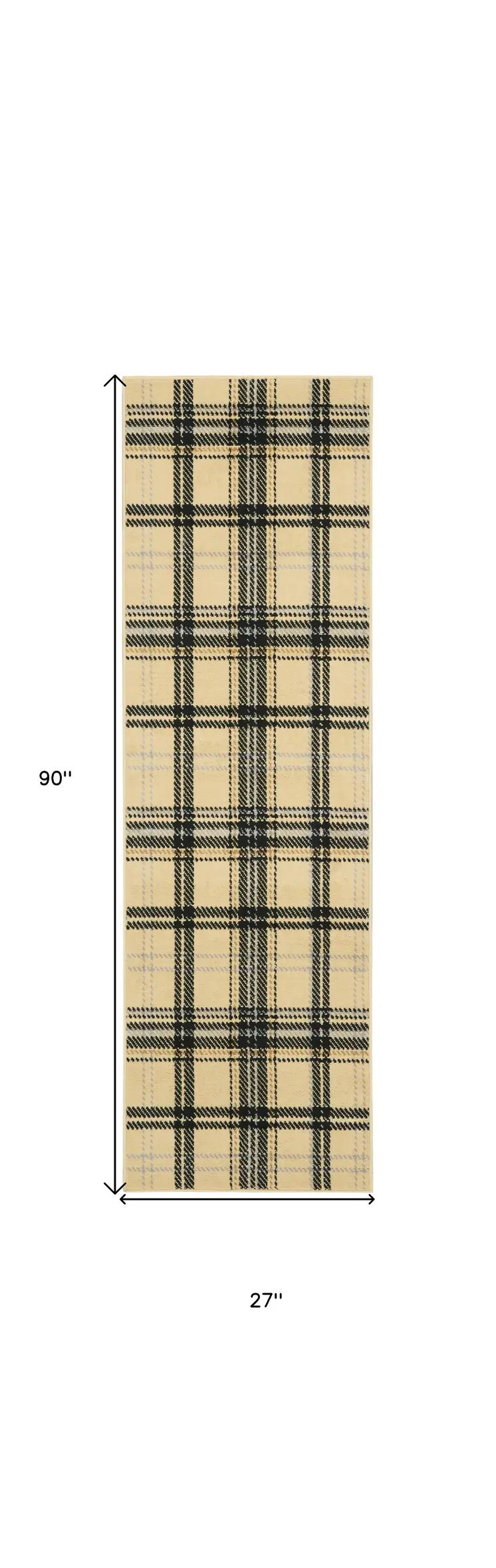 8' Beige And Black Plaid Runner Rug