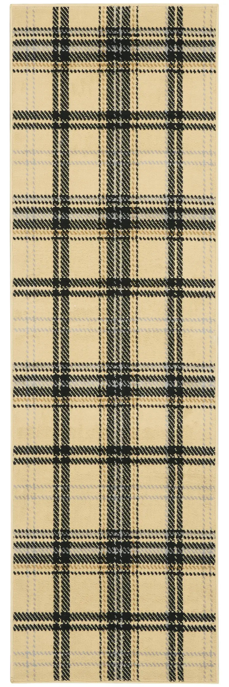 8' Beige And Black Plaid Runner Rug