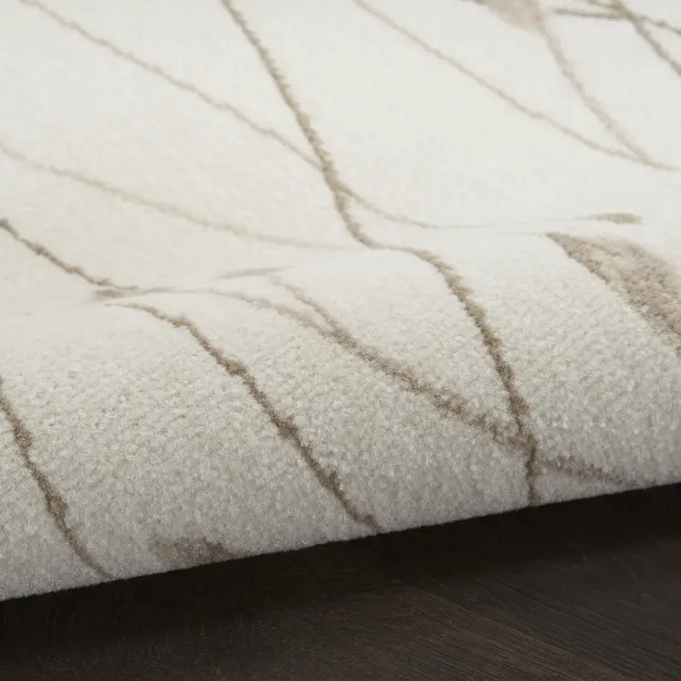 8' Beige And Ivory Floral Runner Rug