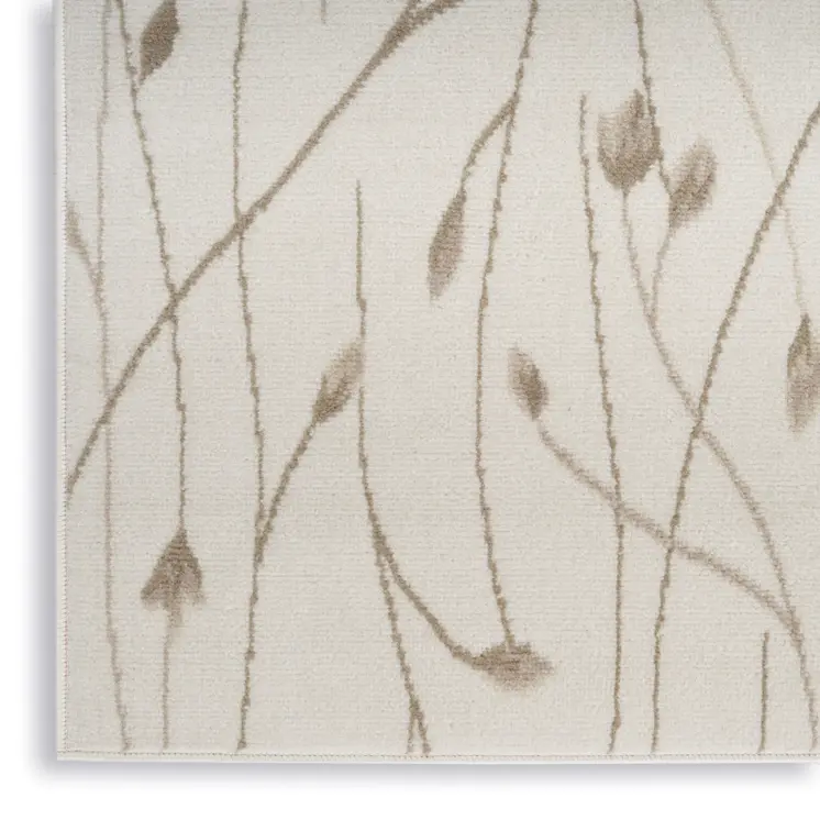8' Beige And Ivory Floral Runner Rug