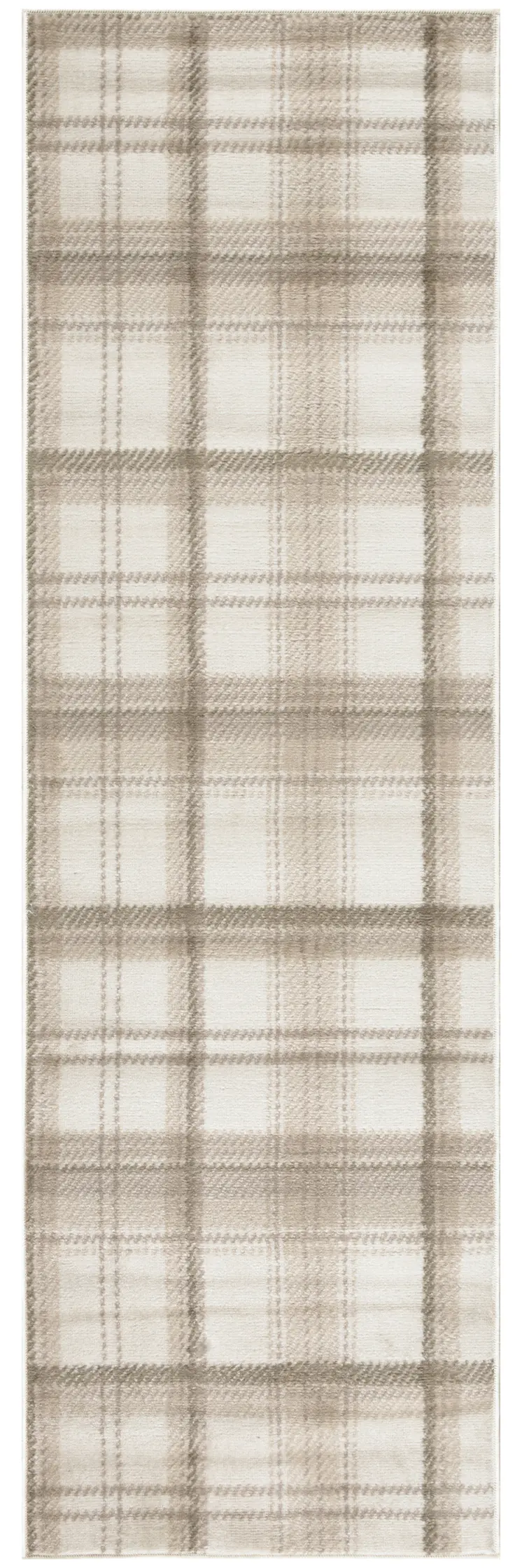 8' Beige And Ivory Plaid Runner Rug