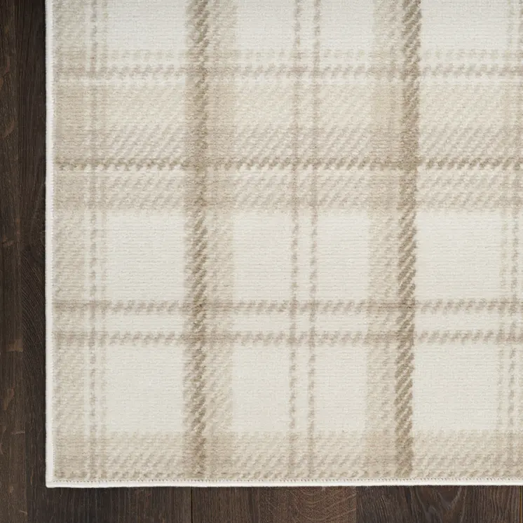 8' Beige And Ivory Plaid Runner Rug