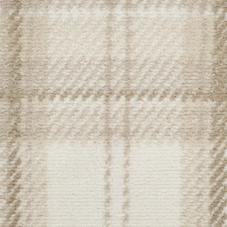 8' Beige And Ivory Plaid Runner Rug