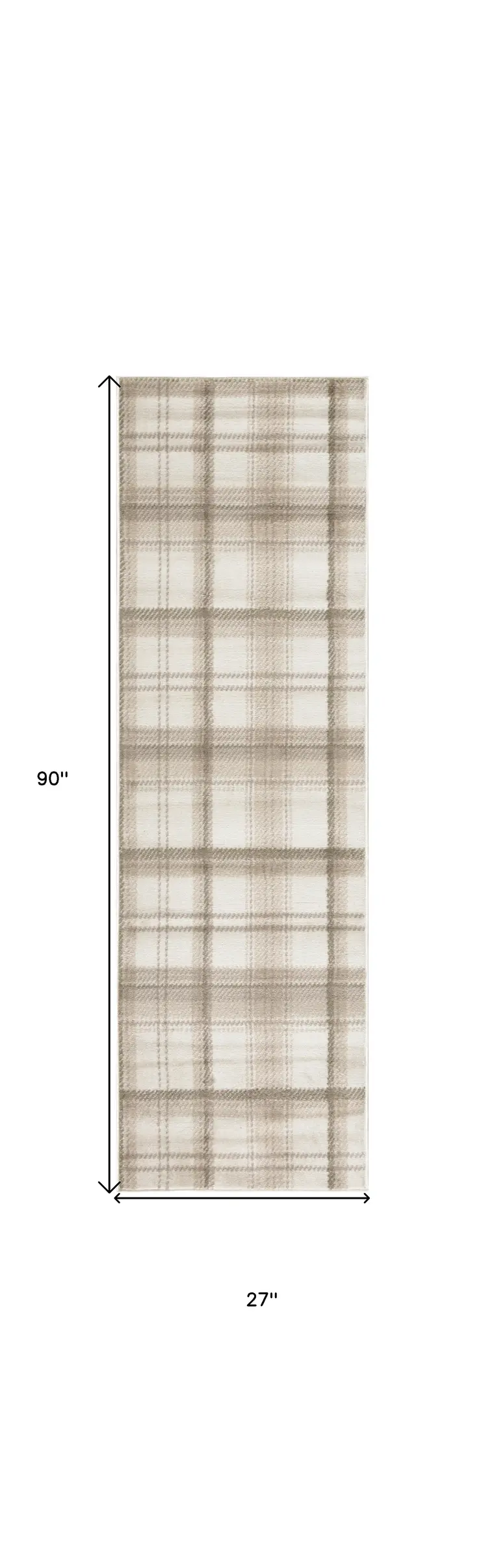 8' Beige And Ivory Plaid Runner Rug