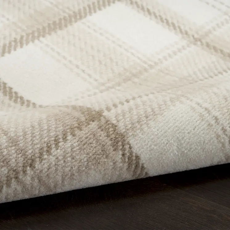 8' X 10' Beige and Ivory Plaid Power Loom Area Rug