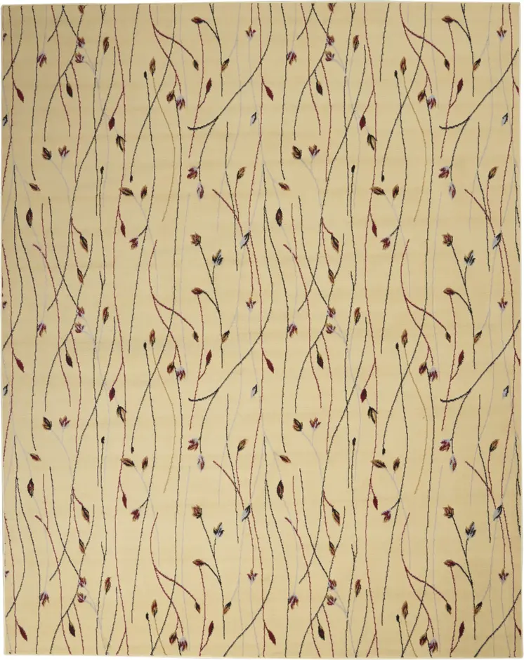 8' X 10' Beige and Black Floral Power Loom Area Rug