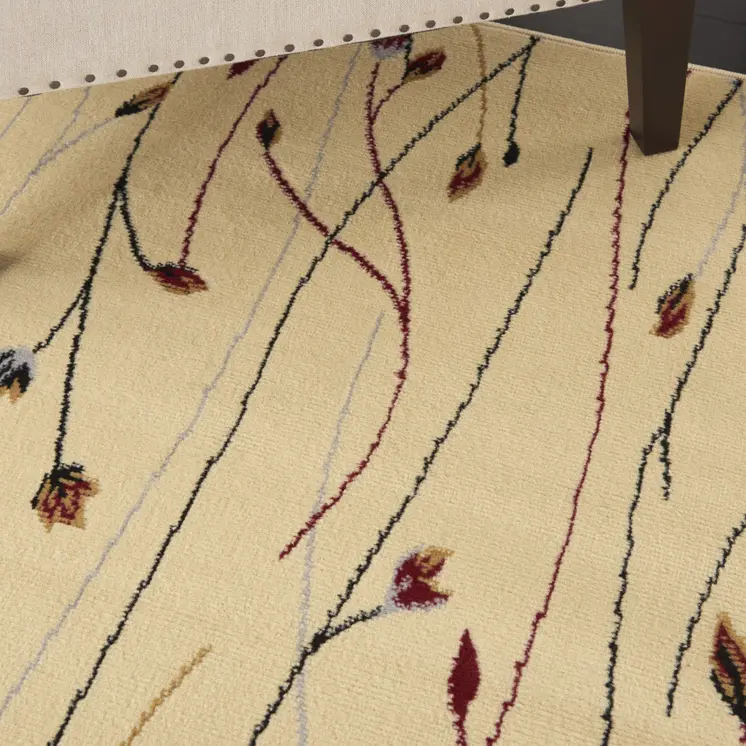 8' X 10' Beige and Black Floral Power Loom Area Rug