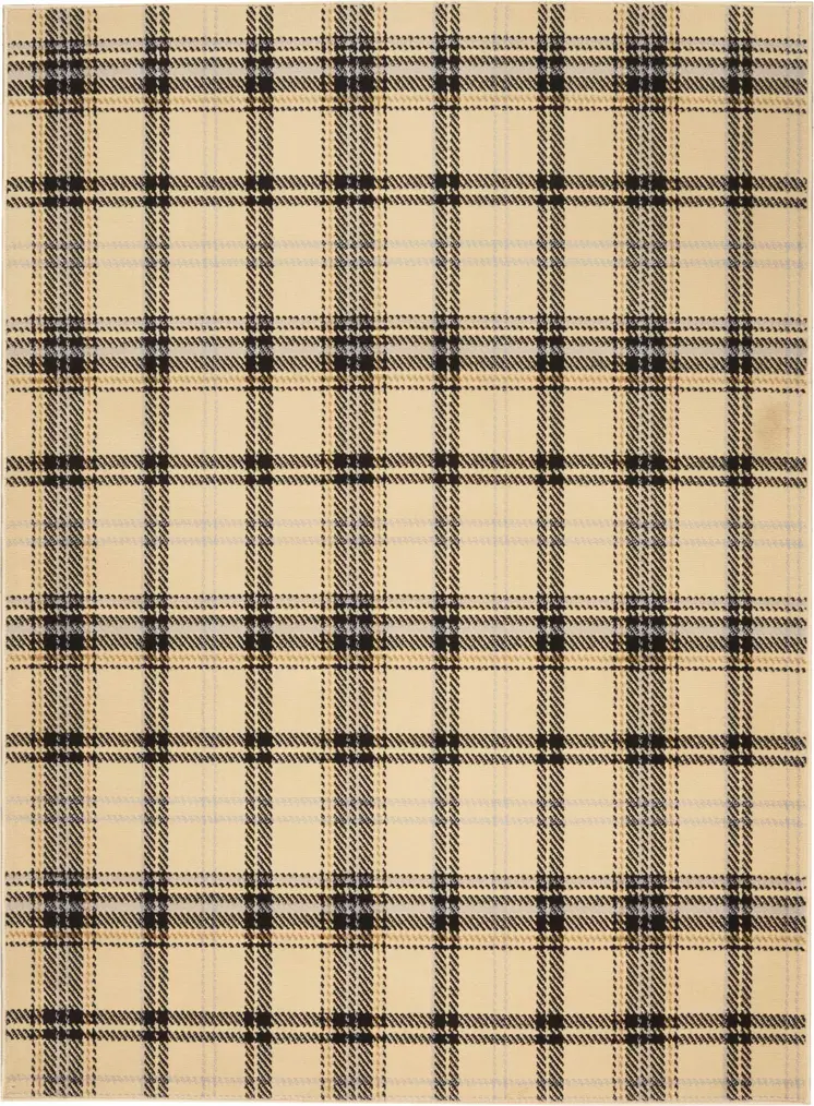 8' X 10' Beige and Black Plaid Power Loom Area Rug