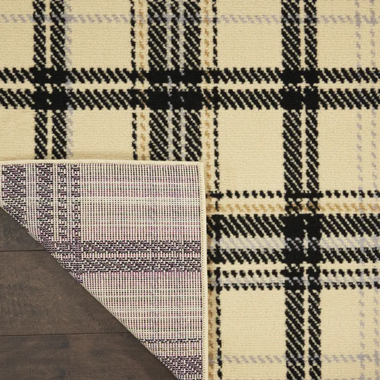 8' X 10' Beige and Black Plaid Power Loom Area Rug