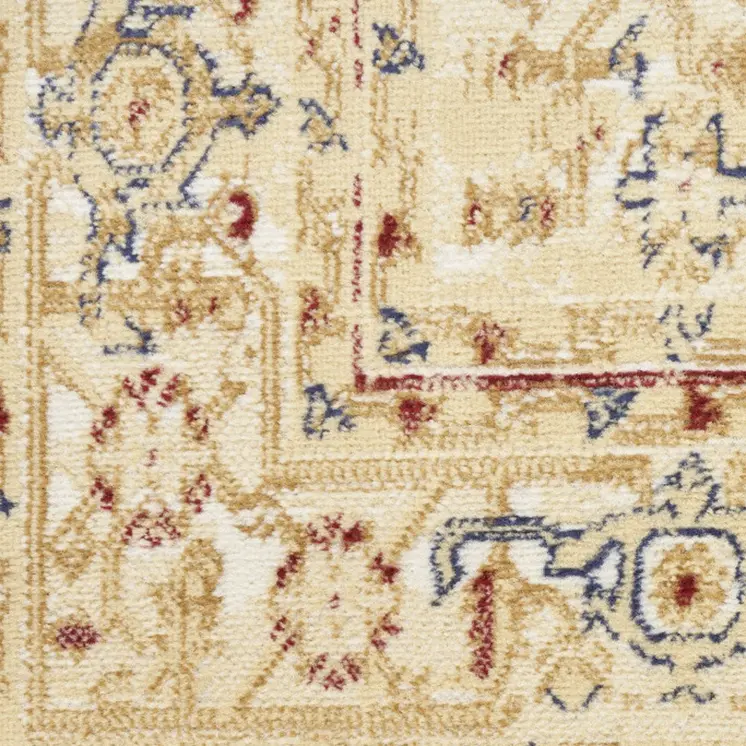 8' Beige And Ivory Medallion Distressed Runner Rug