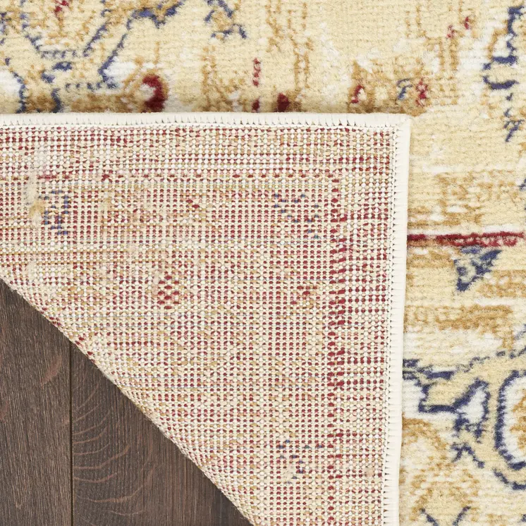 8' Beige And Ivory Medallion Distressed Runner Rug
