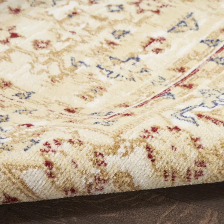 8' Beige And Ivory Medallion Distressed Runner Rug