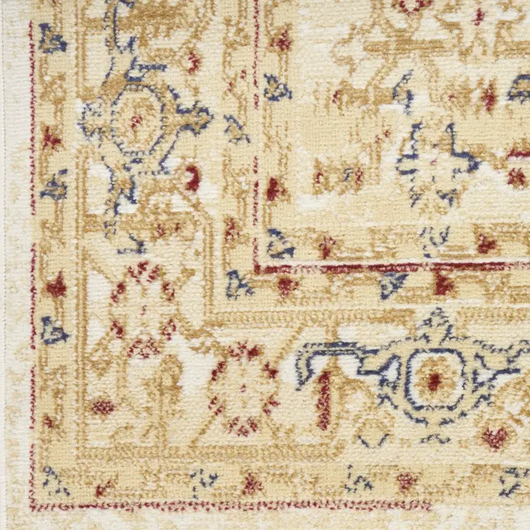 8' Beige And Ivory Medallion Distressed Runner Rug