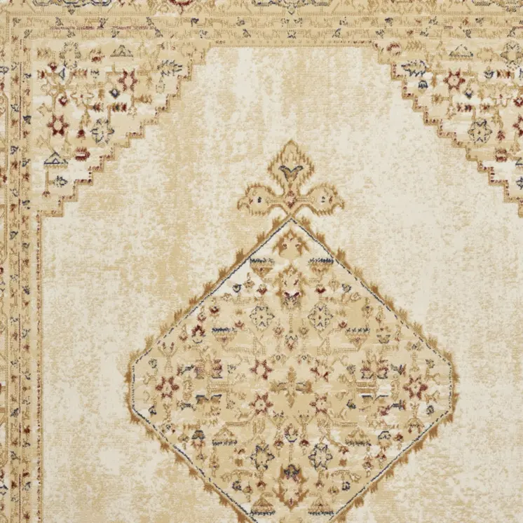 8' X 10' Beige and Ivory Medallion Power Loom Distressed Area Rug