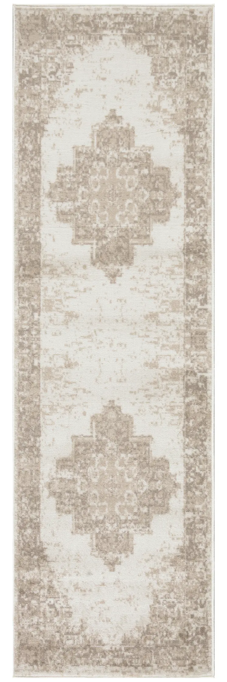 8' Beige And Ivory Medallion Distressed Runner Rug