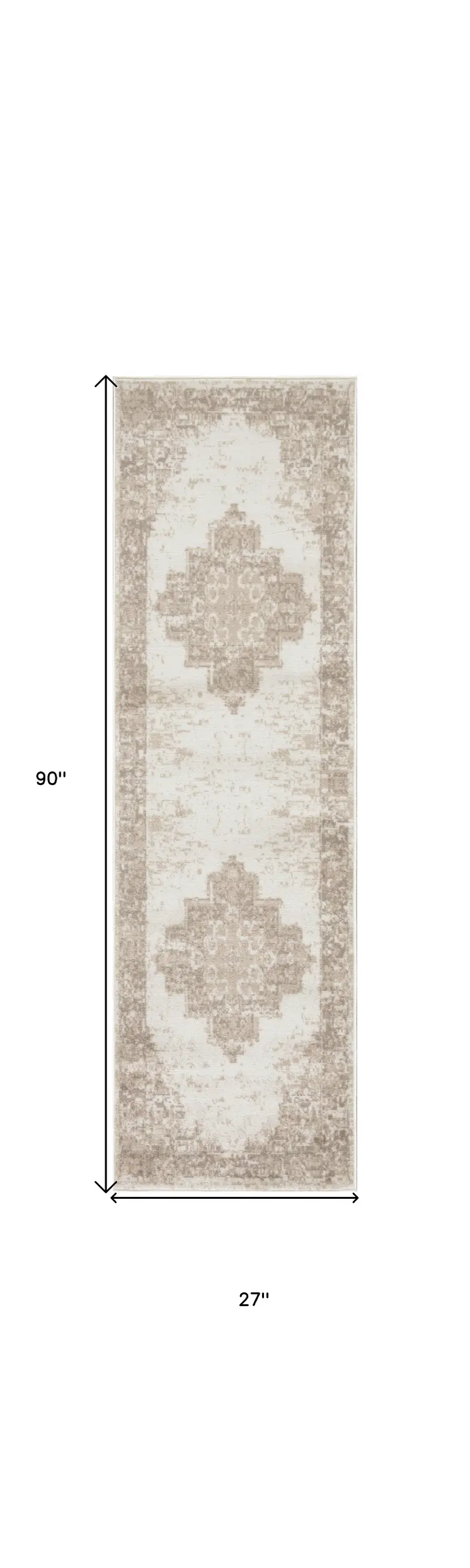8' Beige And Ivory Medallion Distressed Runner Rug