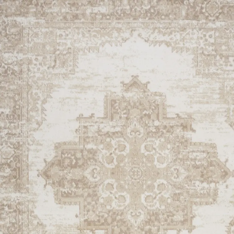 8' X 10' Beige and Ivory Medallion Power Loom Distressed Area Rug