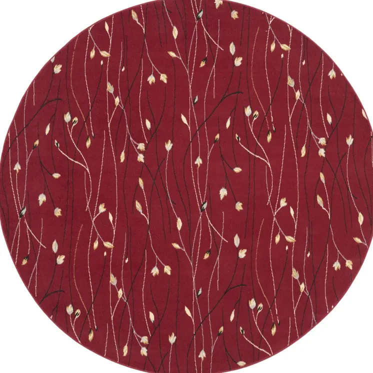 8' Red Black and Ivory Round Floral Vines Power Loom Area Rug