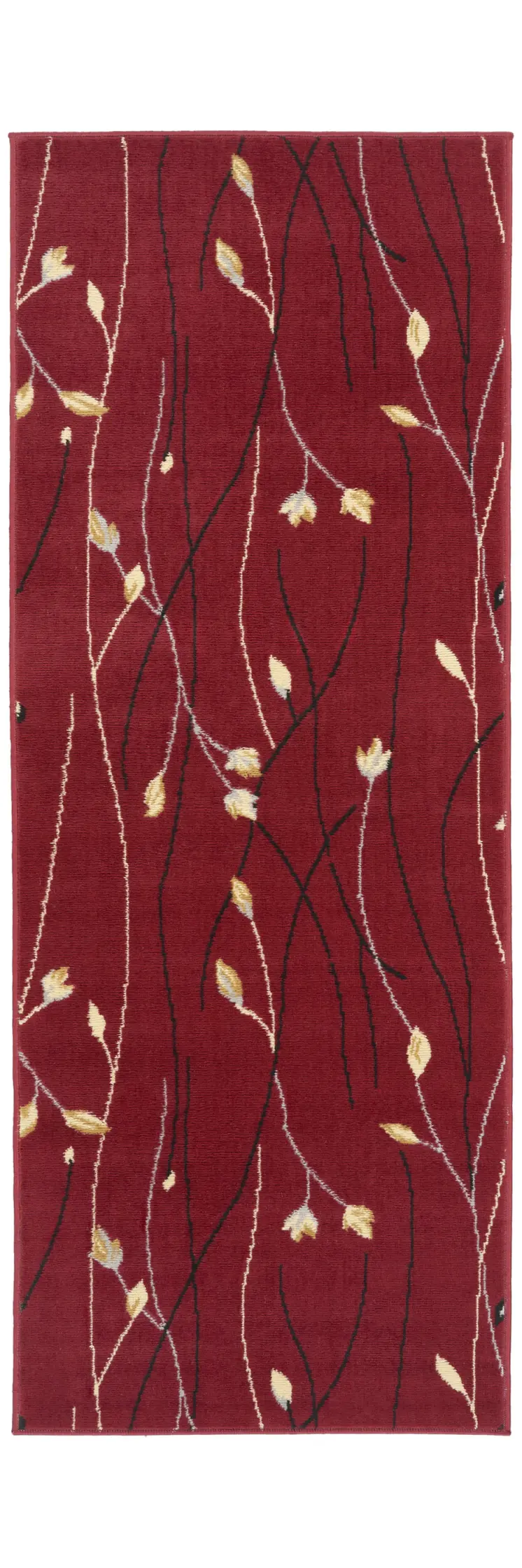 8' Red Black And Ivory Floral Vines Runner Rug