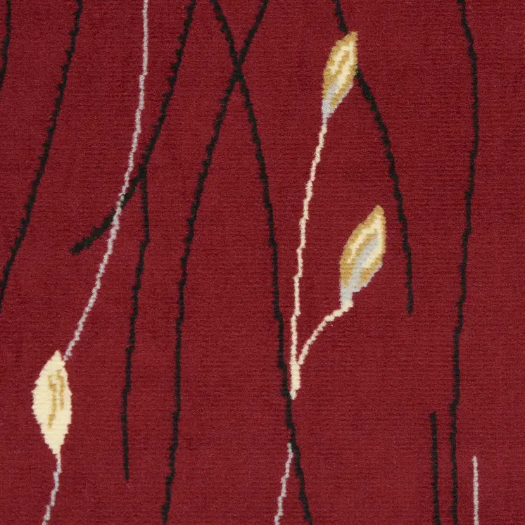 8' Red Black And Ivory Floral Vines Runner Rug