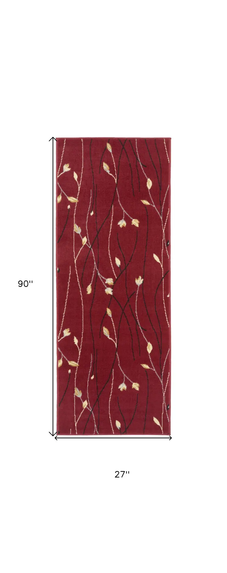 8' Red Black And Ivory Floral Vines Runner Rug