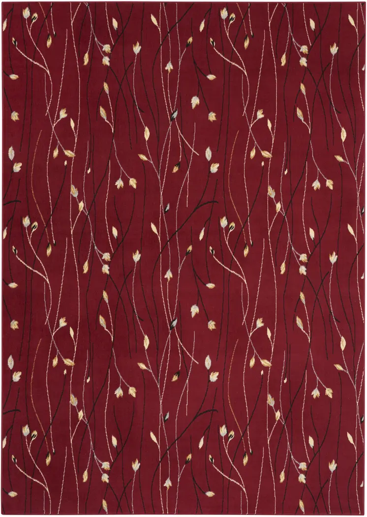 7' X 10' Red Black and Ivory Floral Vines Power Loom Area Rug