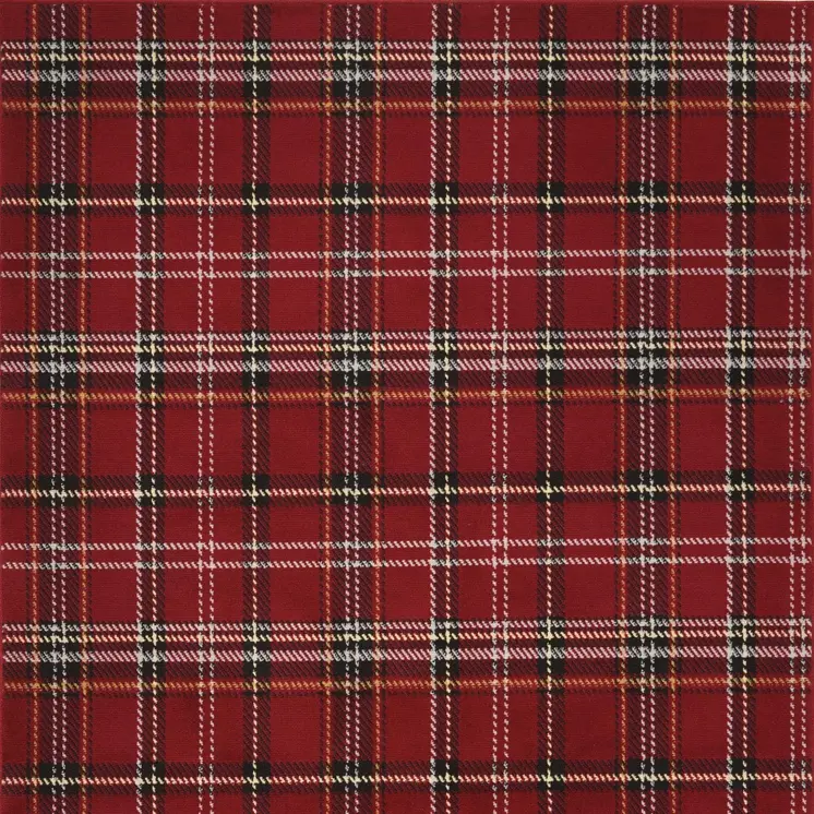 5' X 7' Red and Black Plaid Power Loom Area Rug