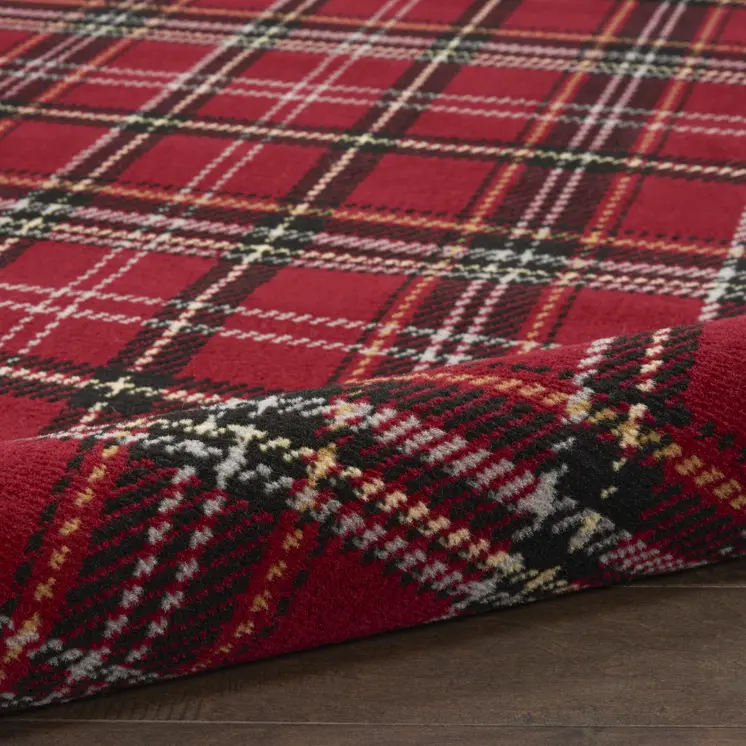7' X 10' Red and Black Plaid Power Loom Area Rug