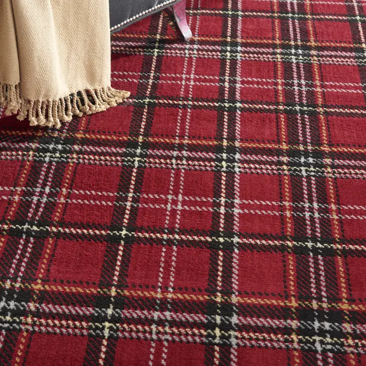 7' X 10' Red and Black Plaid Power Loom Area Rug