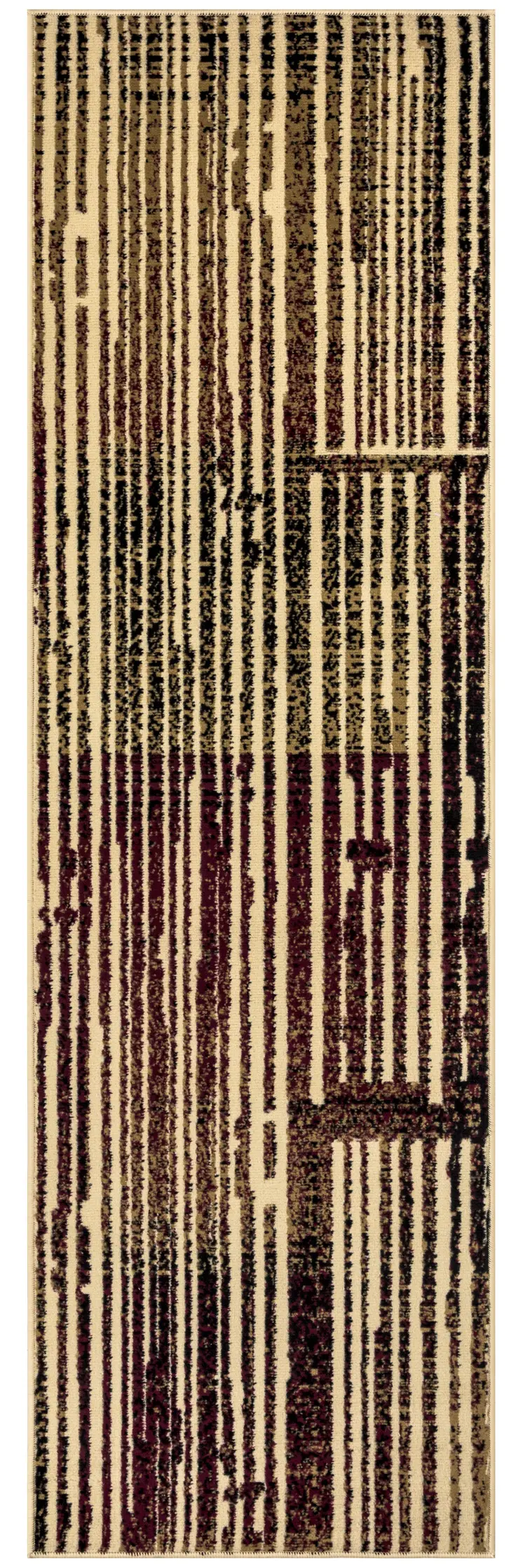 8' Tan Black and Red Striped Non Skid Runner Rug